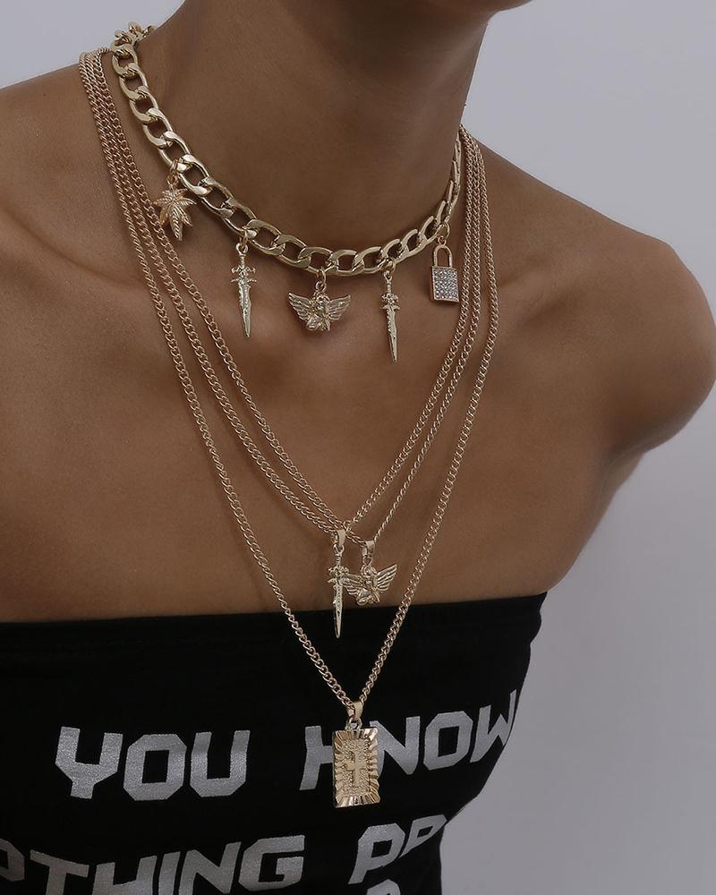 

Angle Decor Cross Layered Necklace, Gold