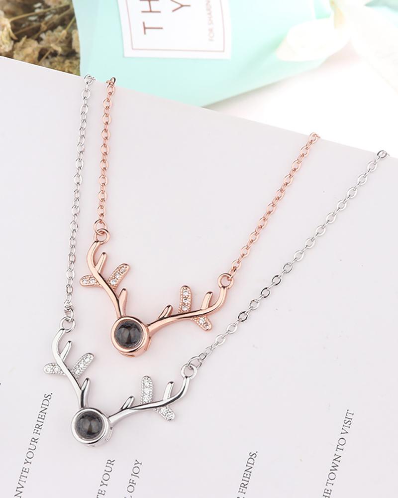 

Deer Shaped Pendant Rhinestone Chain Necklace, Gold