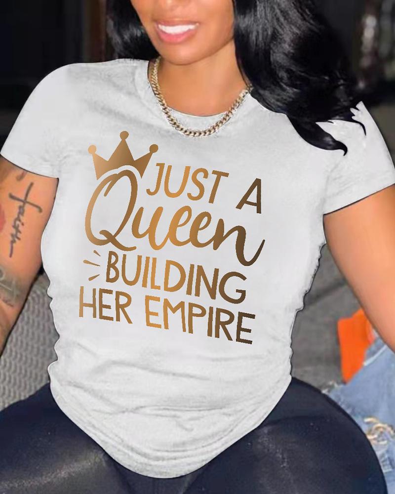 

Letter Crown Print Casual T-shirt, White