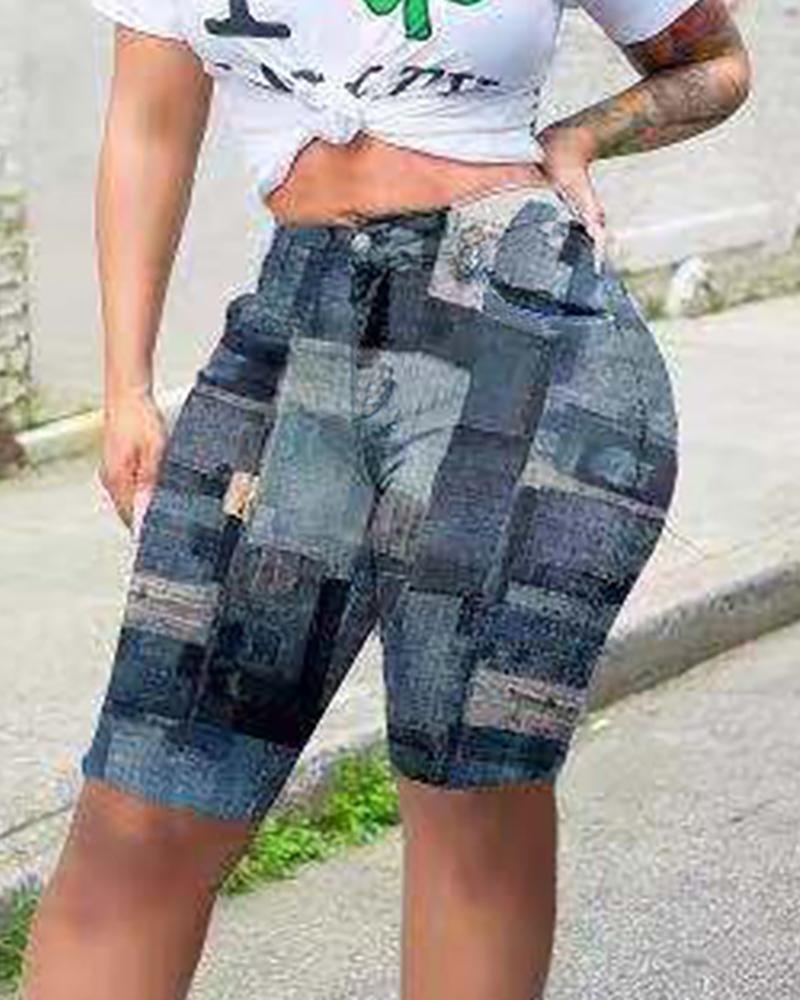 

Colorblock High Waist Skinny Short Jeans, Blue
