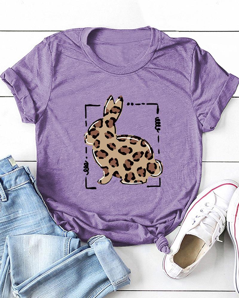 

Easter Bunny Cheetah Print Short Sleeve T-shirt, Purple