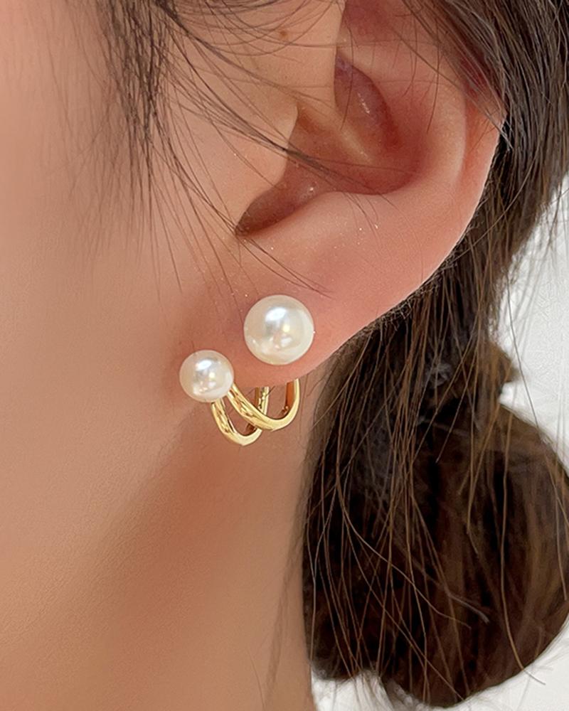 

1Pair Pearls Decor Fashion Earrings, Gold