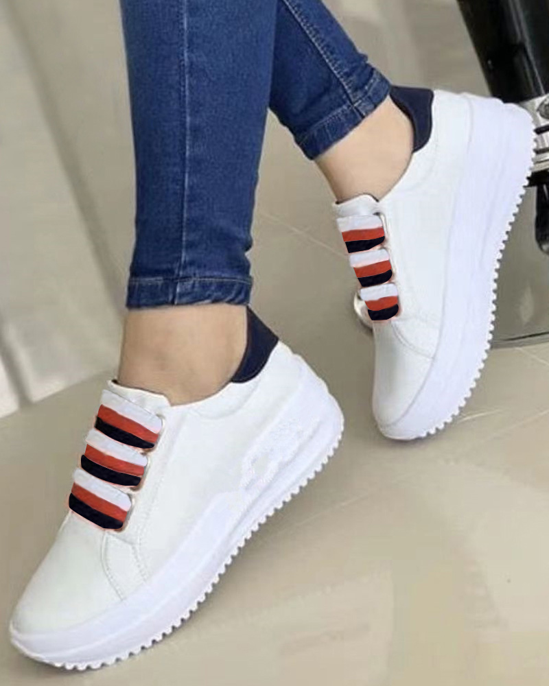 

Striped Slip On Platform Sneakers, White