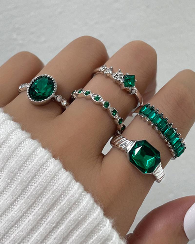 

5pcs Vintage Geometric Stone Stackable Rings Set, Style2