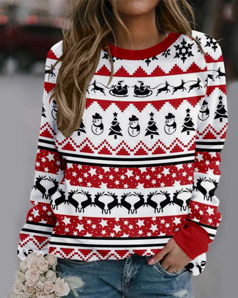 

Christmas Print Long Sleeve Sweatshirt, Style4