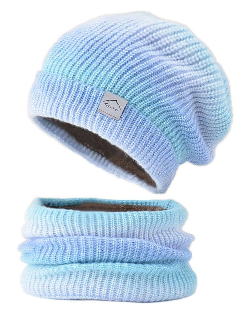 

2PCS Women's Beanie Slouchy Outdoor Daily Knit Portable Windproof Comfort Ombre Hat & Neck Warmer Set, Blue