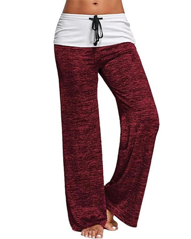 

Drawstring Colorblock Wide Leg Pants, Dark red