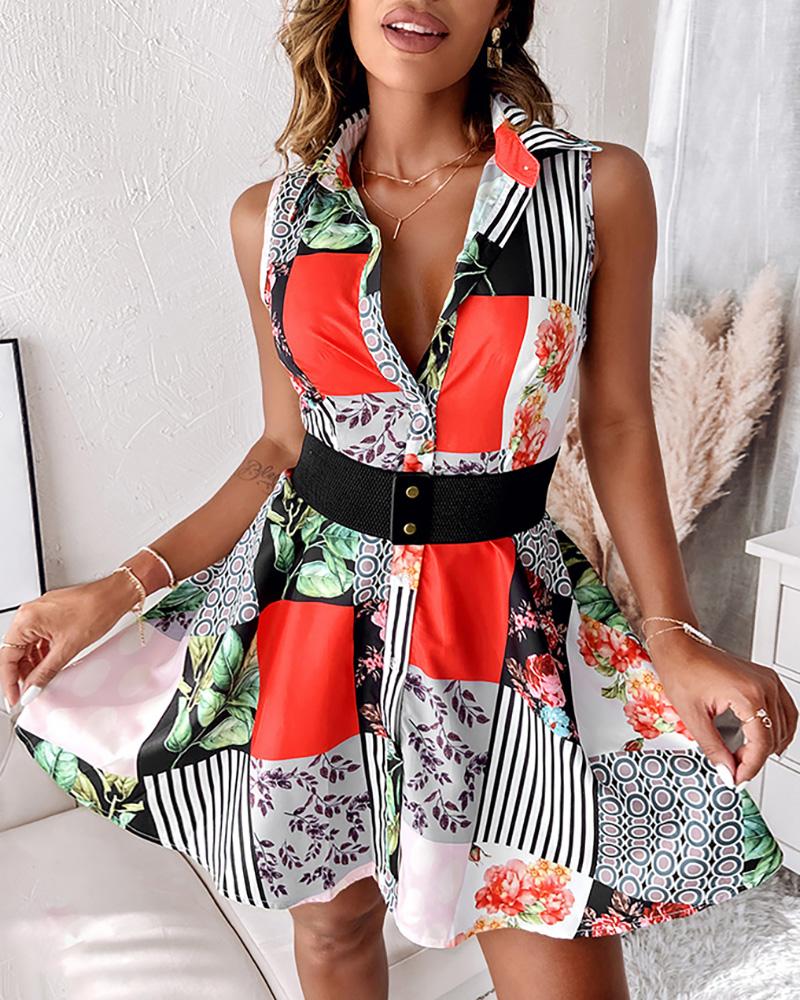

Scarf Print Button Down Shirt Dress, Multicolor