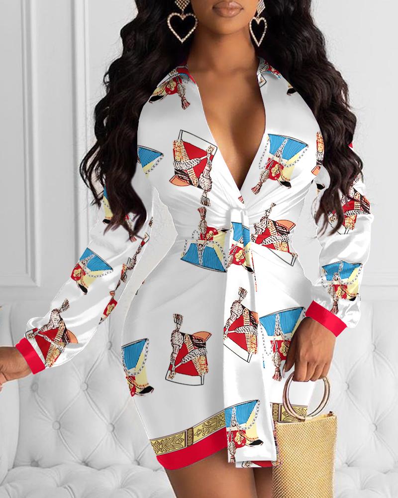 

Graphic Tight Waist Knotted Bodycon Dress, Multicolor