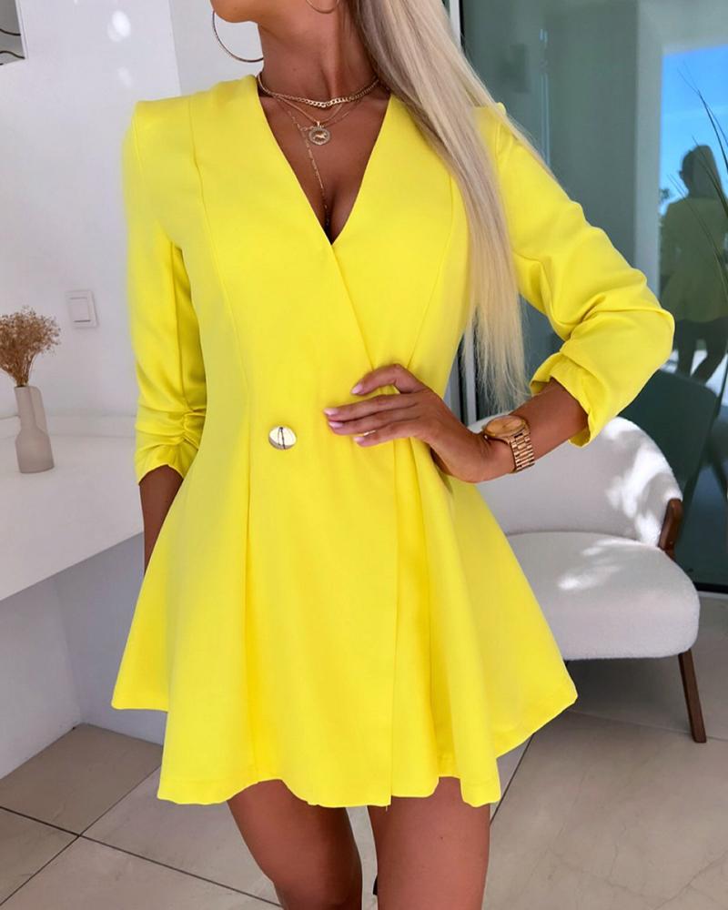 

Deep V-Neck Buttoned Skort Romper, Yellow