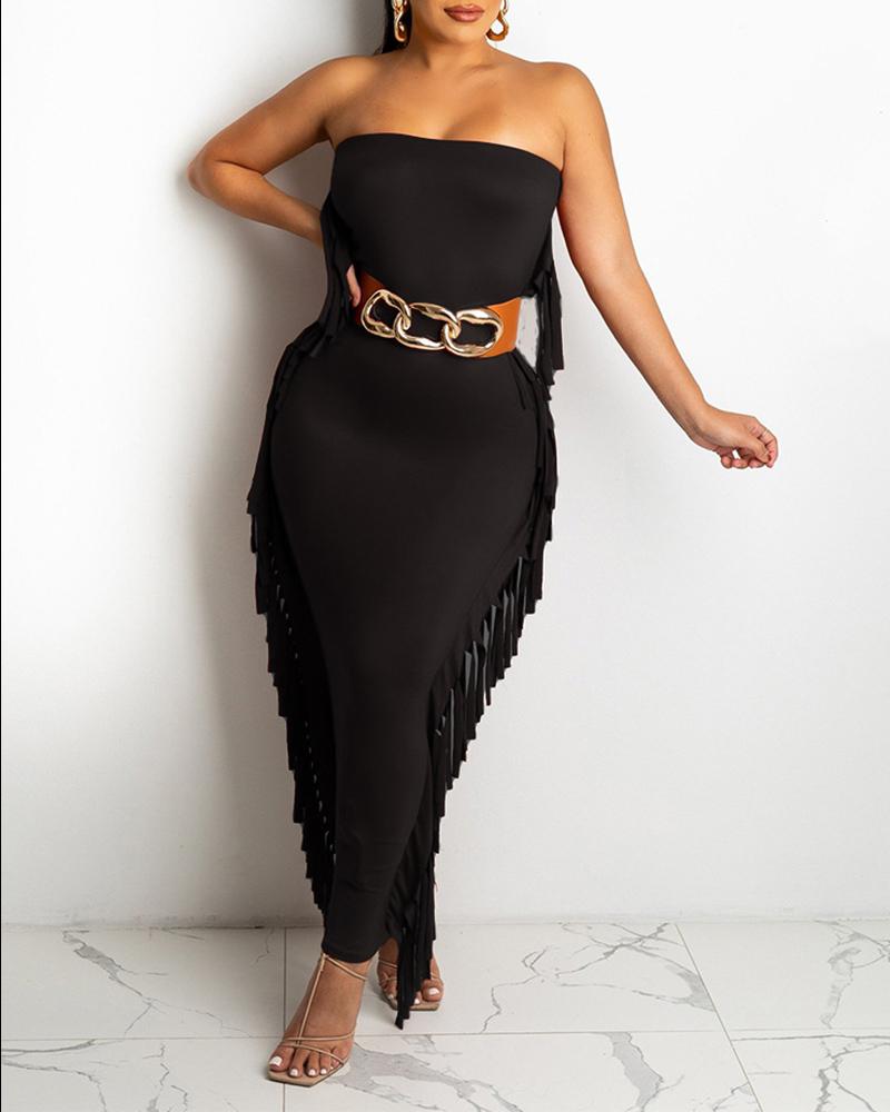 

Sleeveless Cutout Tassel Design Skinny Maxi Dress, Black