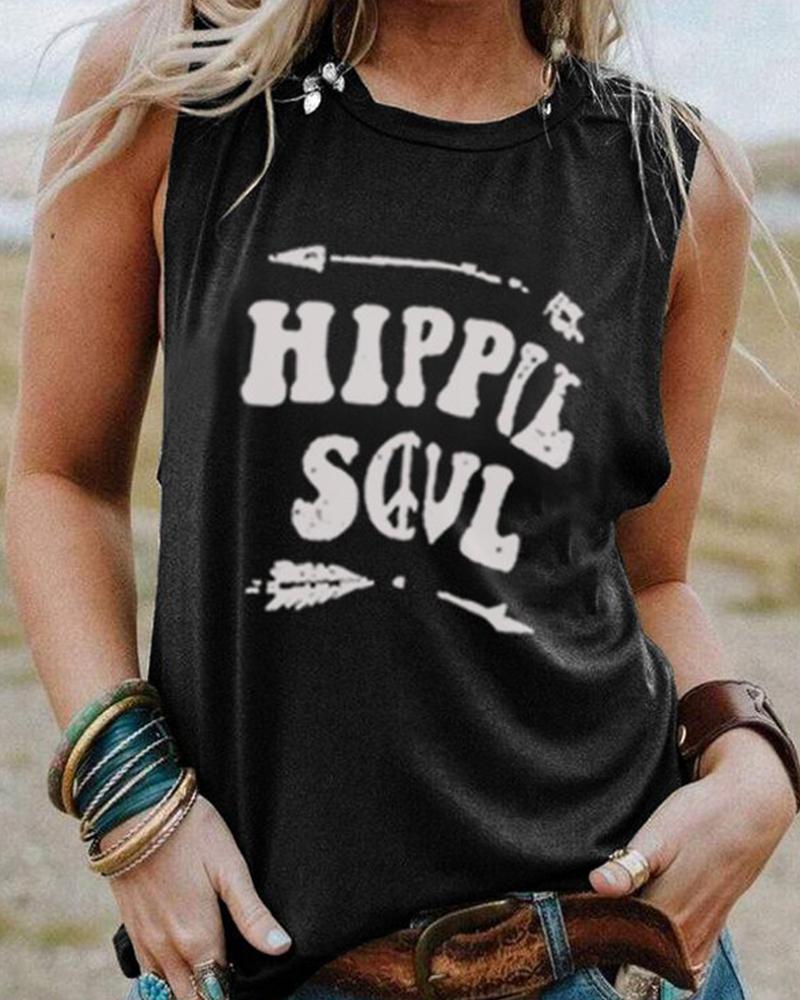 

Solid Letter Print Sleeveless Loose Tanks, Red