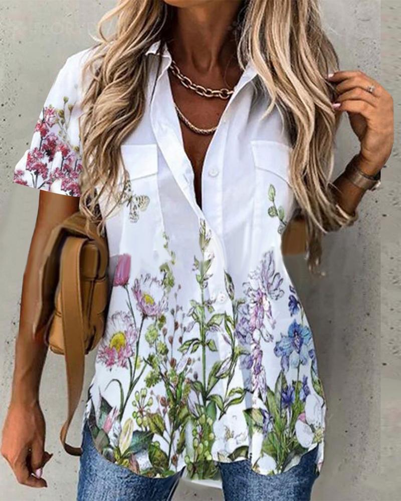 

Plants Print Button Down Shirt, White