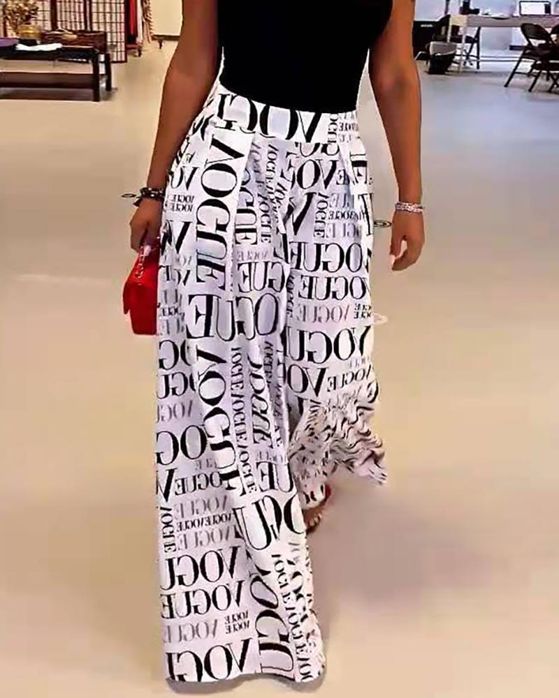 

Polkadot / Letter / Colorblock / Floral Print Wide Leg Pants, Style2