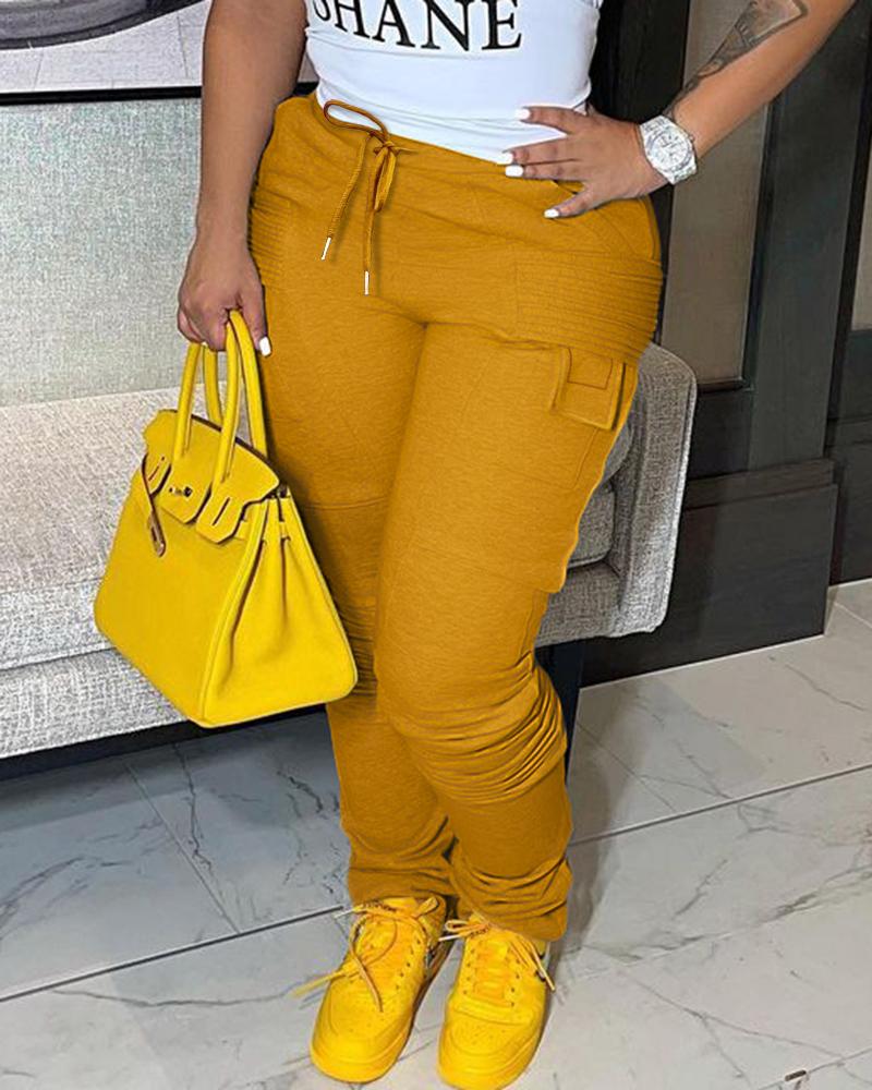 

Ruched Pocket Design Drawstring Pants, Yellow