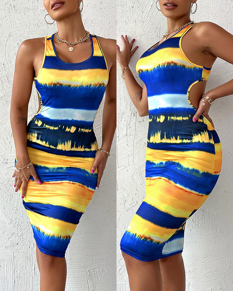 

Tie Dye Print Cutout Back Sleeveless Bodycon Dress, Multicolor