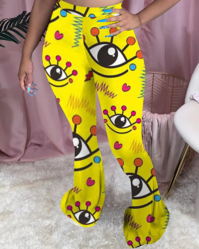

Tie Dye Print Colorblock High Waist Bootcut Pants, Yellow
