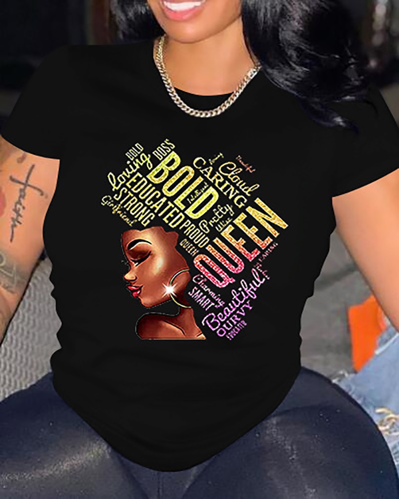 

Plus Size Figure Letter Print Casual T-shirt, Black