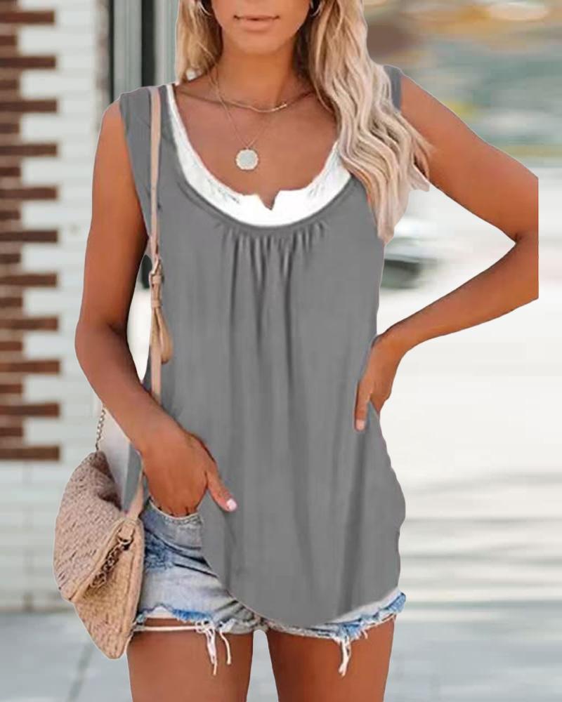 

Patchwork Ruched Design Tank Top, Gray