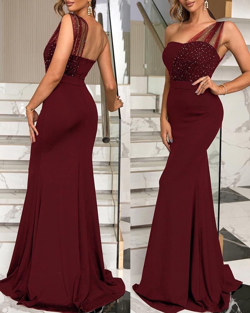 

Multi Strap Rhinestone Flared Evening Dress, Red