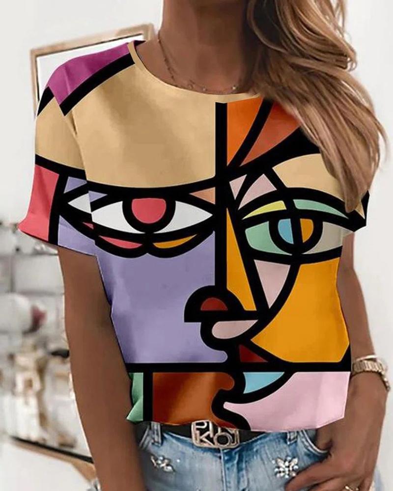 

Abstract Figure Print Short Sleeve T-shirt, Multicolor