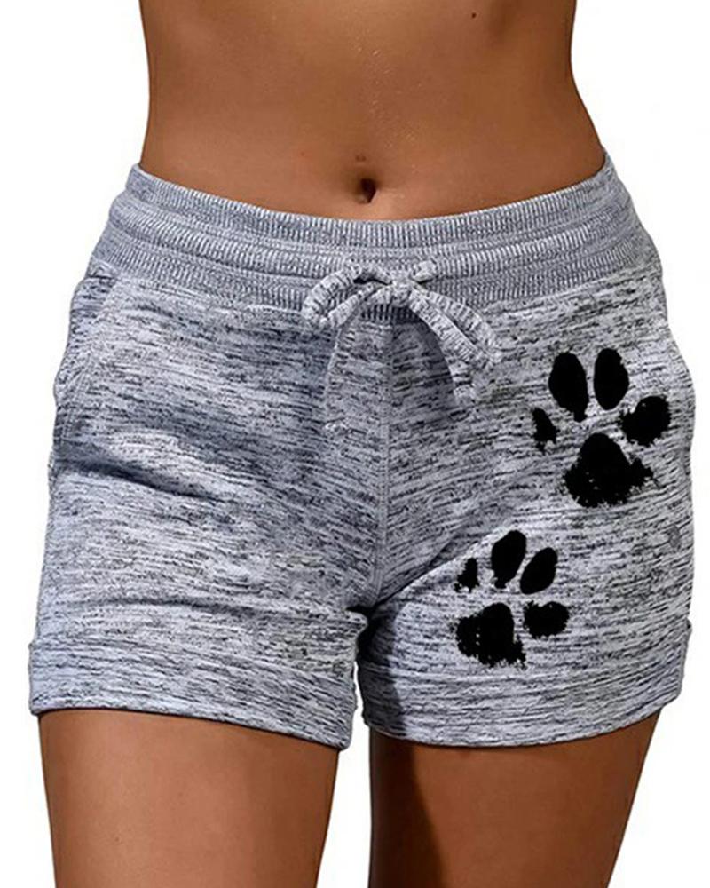

Casual Foot Print Yoga Short Pants, Light gray