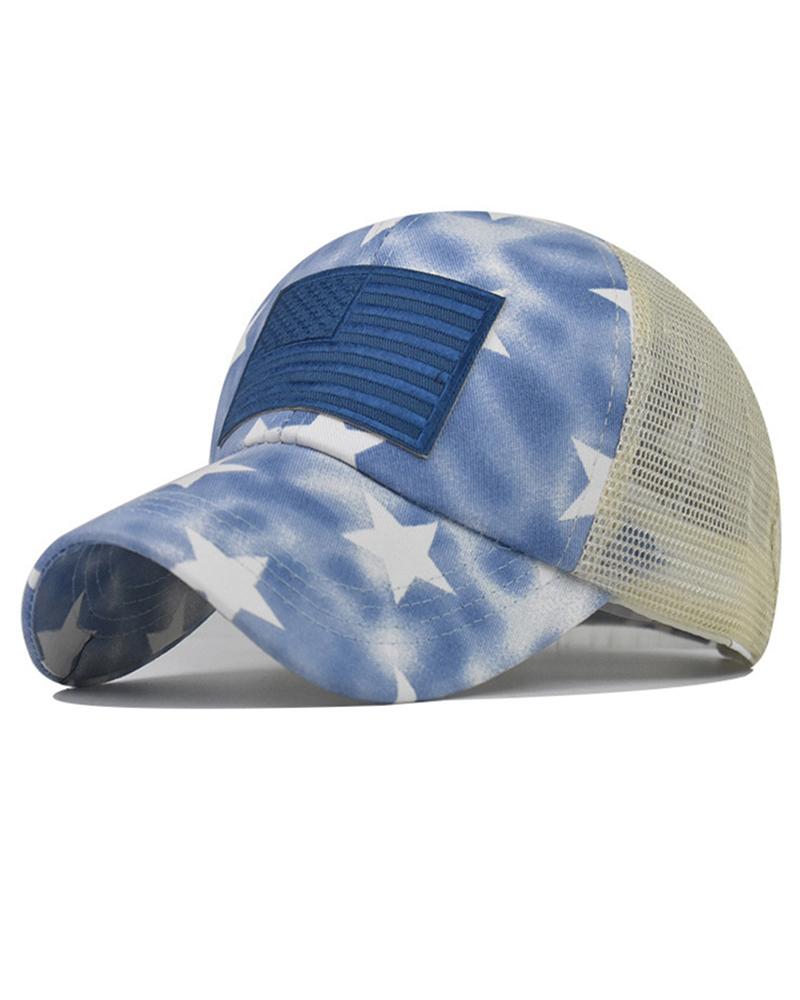 

American Flag Star Tie Dye Mesh Splicing Baseball Cap, Blue