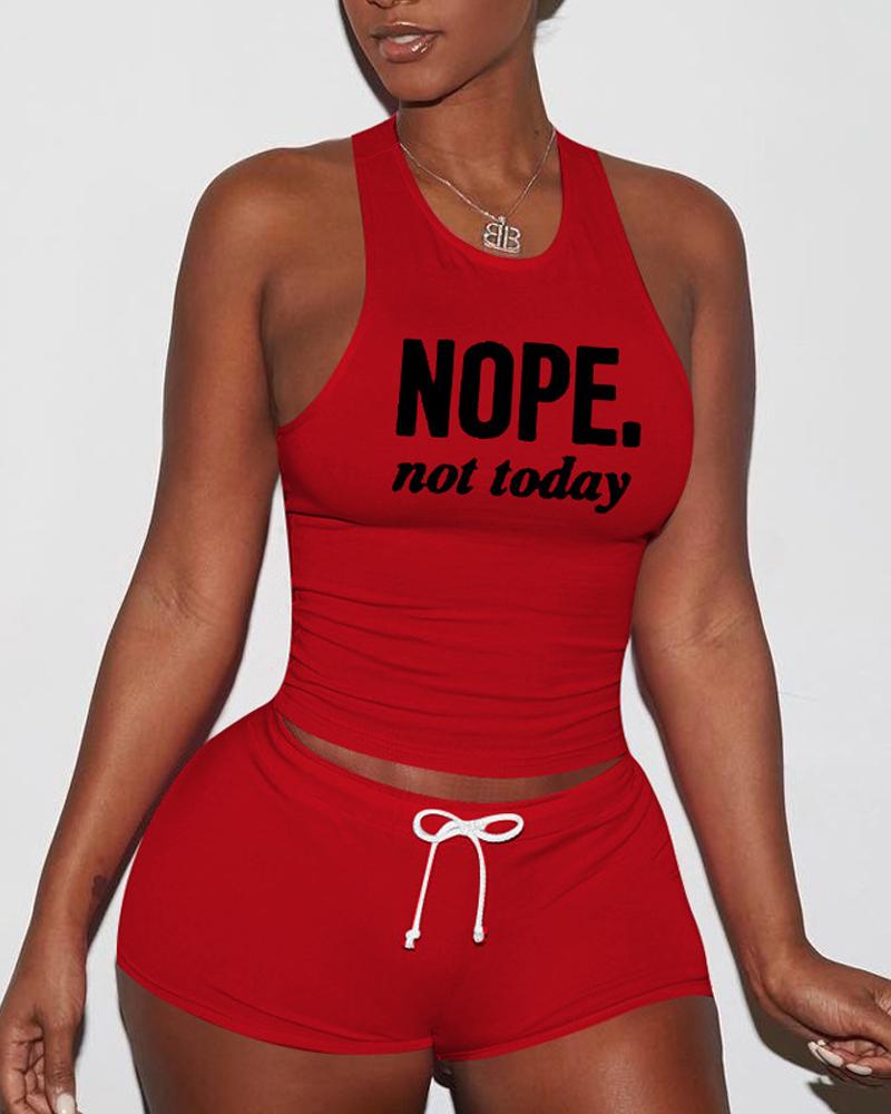 

Letter Print Drawstring Active Set, Red