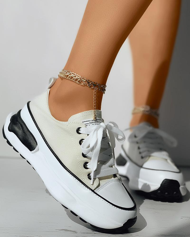 

Eyelet Lace-up Muffin Sneakers, Beige