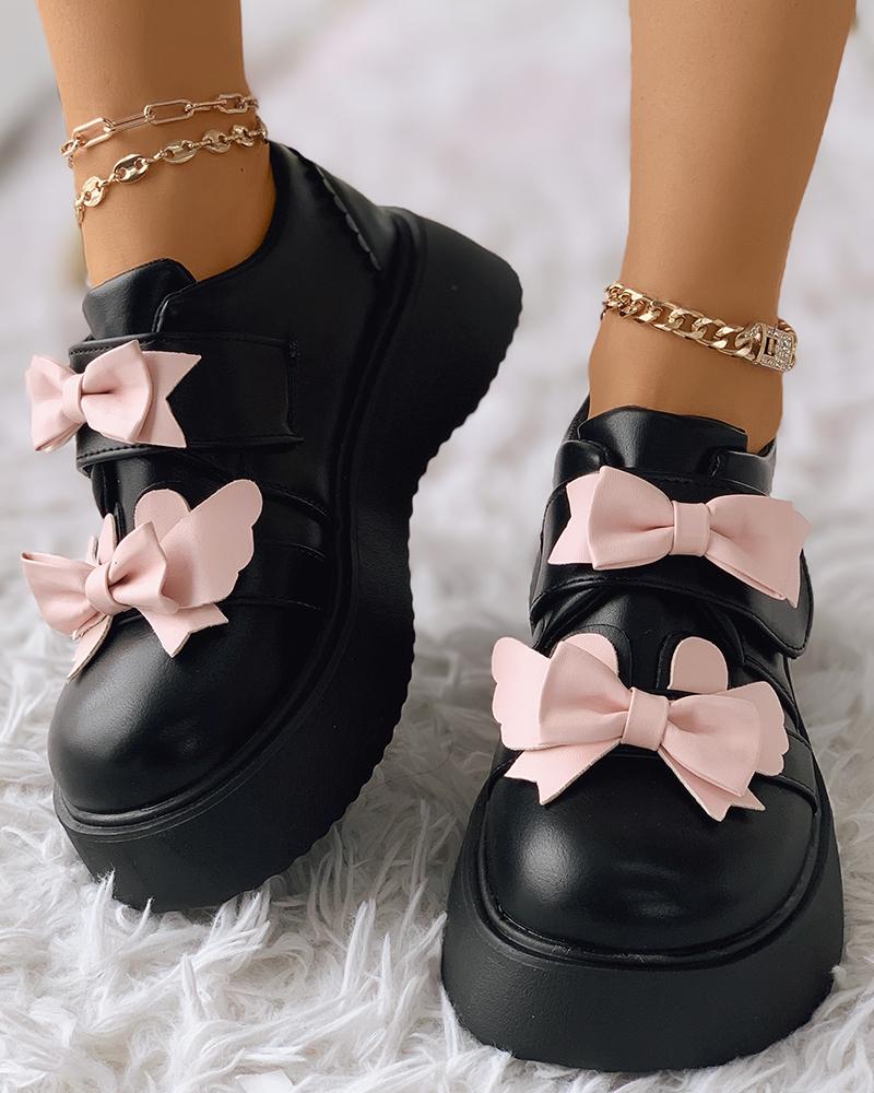 

Bowknot Decor Slip On Shoes, Black