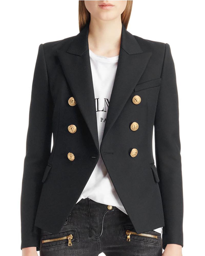 

Houndstooth Print Buttoned Blazer Coat, Black