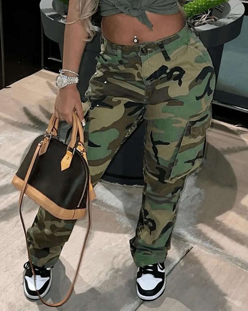 Plus Size Camouflage Print Pocket Design Cargo Pants