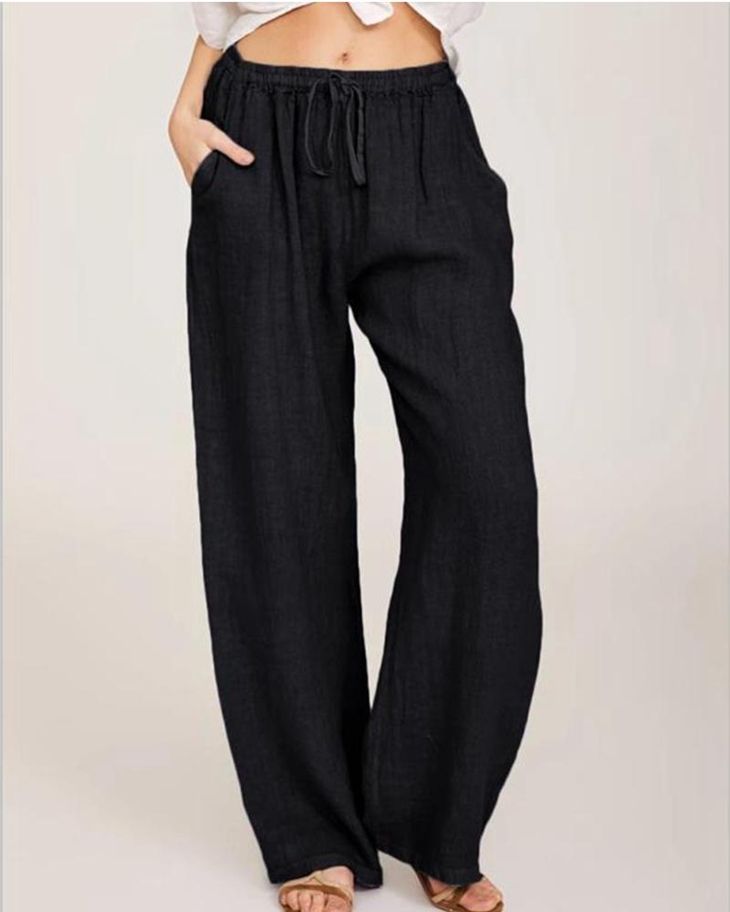 

Elastic Waist Straight Leg Pants, Black