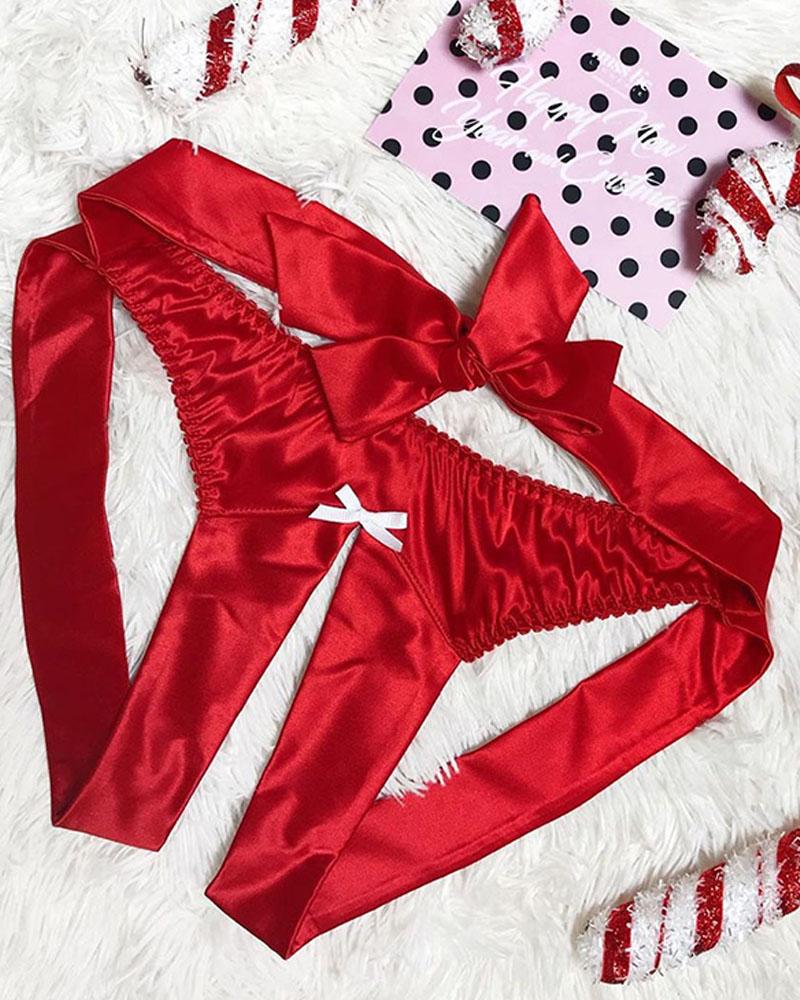 

Satin Bowknot Cutout Panty, Red