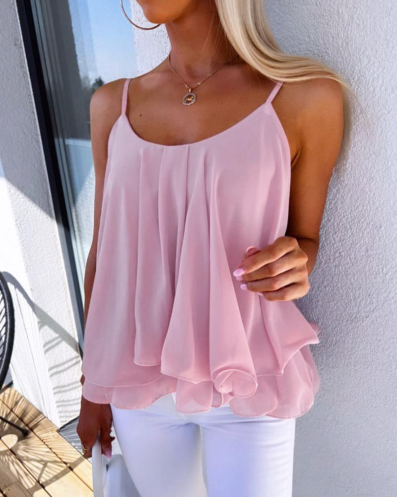 

Ruffle Hem Flowy Cami Top, Pink