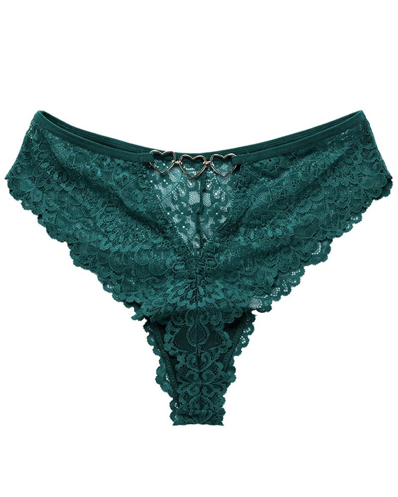 

Heart Pattern Crochet Lace Panty, Green