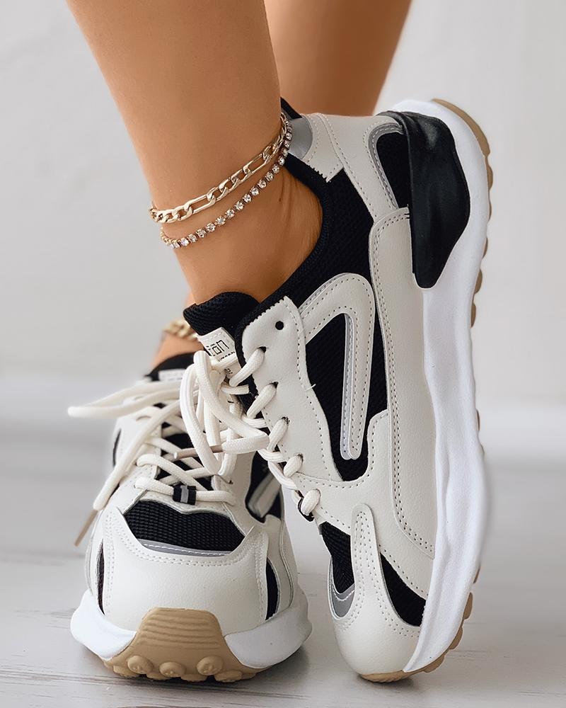 

Lace-up Front Colorblock asual Snakear, Black&beige