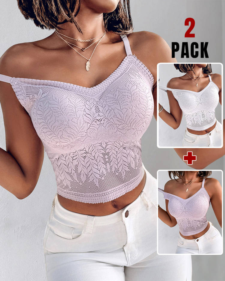 

Lot de 2 débardeurs courts sexy et doux en dentelle à col en V et bretelles spaghetti pour femme, Style6
