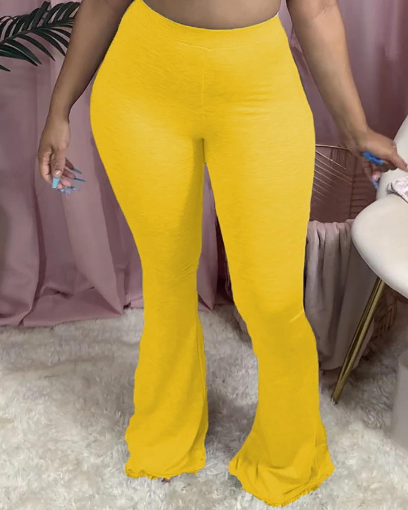 

Plus Size High Waist Solid Casual Bootcut Pants, Yellow