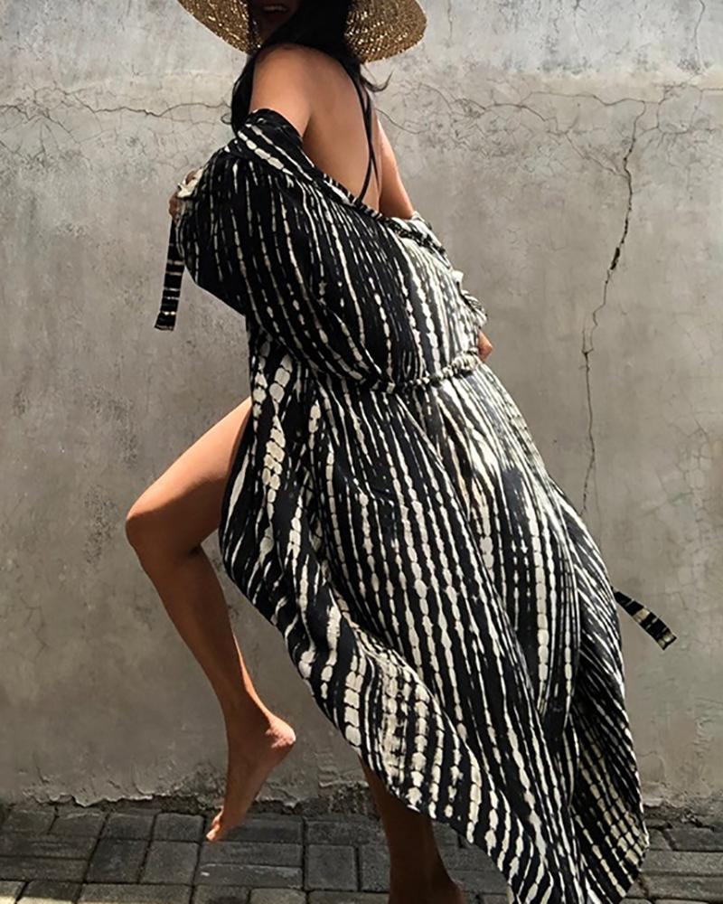 

Tie Dye Print Long Sleeve Cover Up, Black