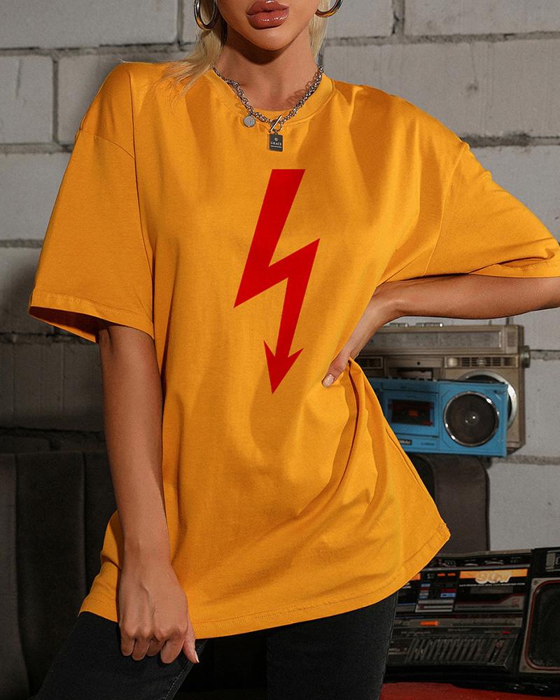 

Logo Print Short Sleeve Loose T-shirts, Yellow