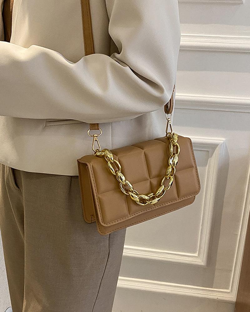 

Chain Handle Flap Satchel Bag, Khaki