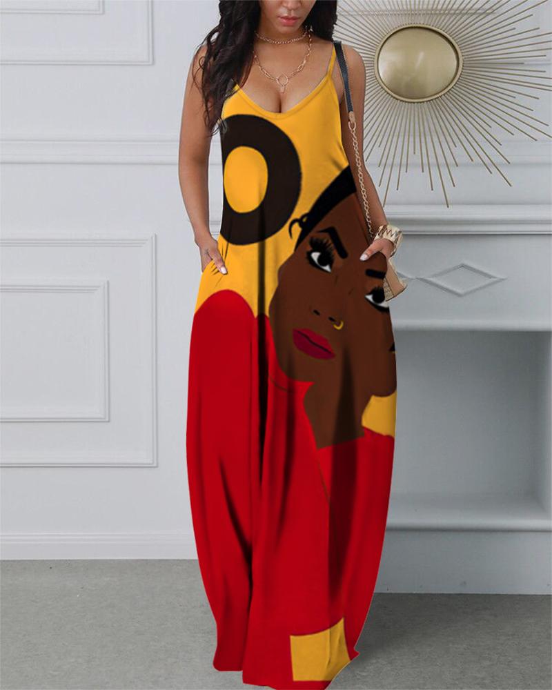 

Figure Print Spaghetti Strap Maxi Dress, Multicolor