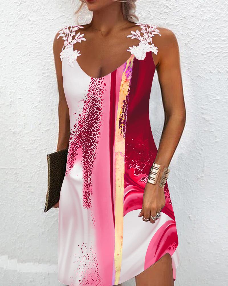 

Tie Dye Lace Patch Sleeveless Casual Dress, Red