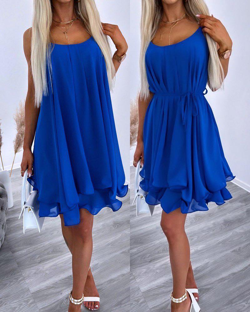 

Scoop Neck Layered Ruffles Dress, Dark blue