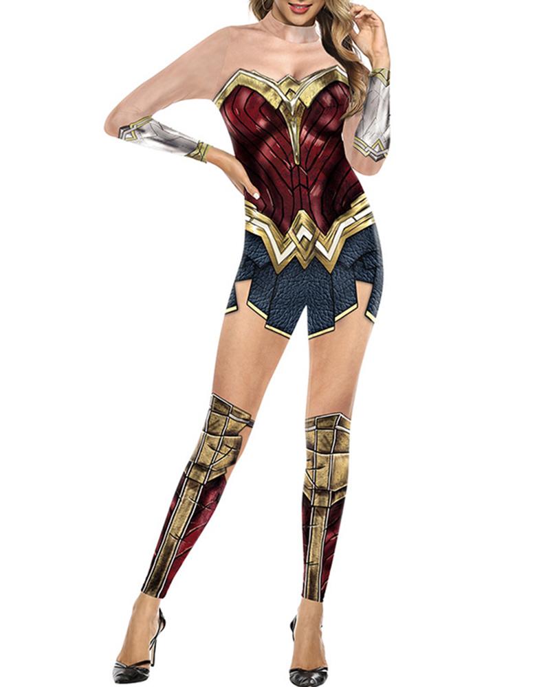 

Women' Wonder Woman Secret Wishes 3D Costume Jumpsuit, Nude