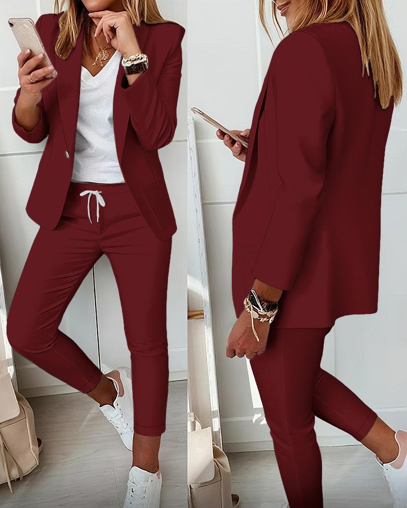 

Conjunto de 2 peças de blazer com lapela e calças com cordão, Dark red
