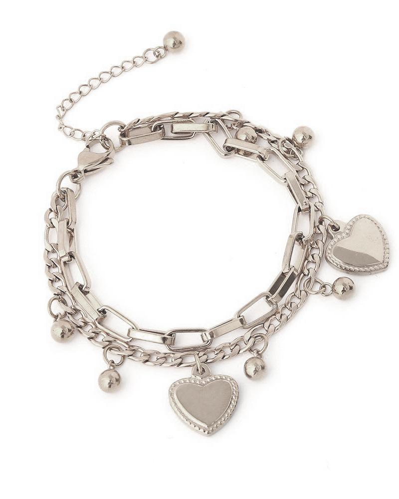 

Multi-layer Heart Pendant Chain Bracelet, Silver