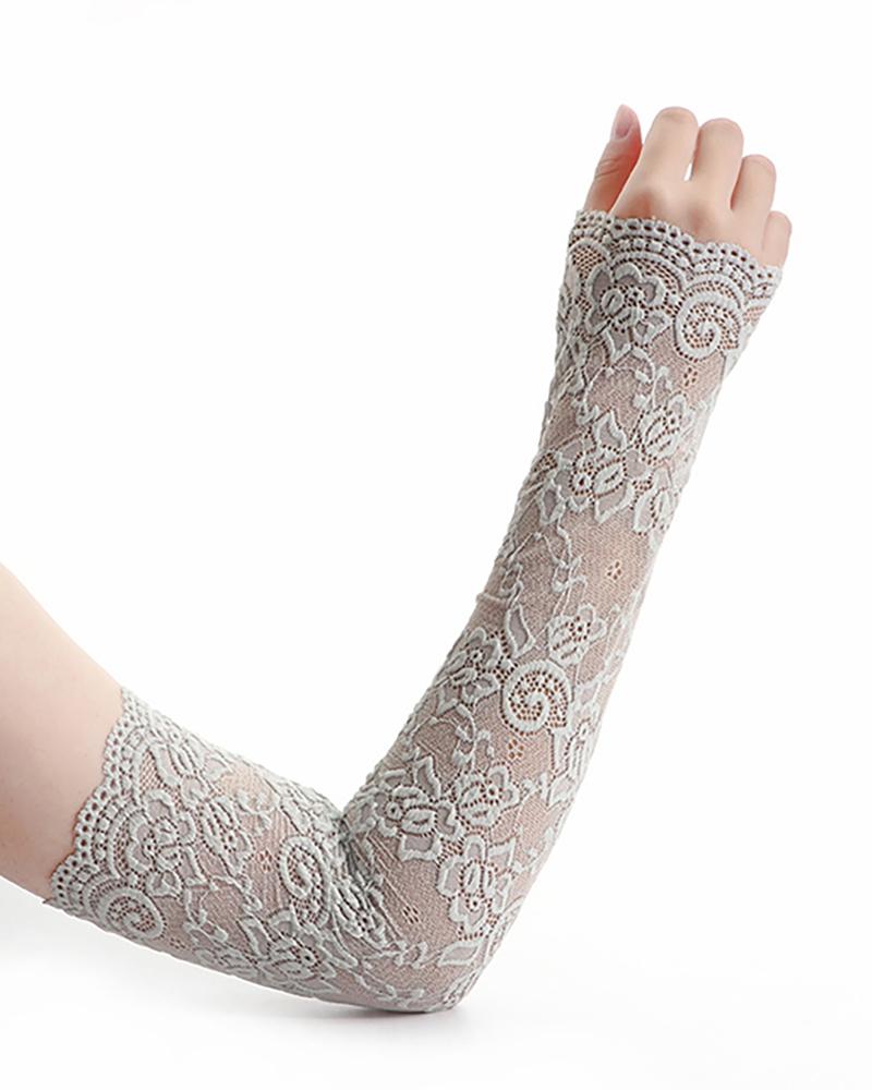 

1Pair Sunscreen Lace UV Protection Ice Arm Cuffs Fingerless Arm Sleeves, Gray