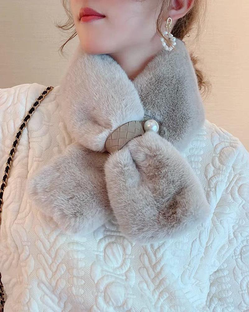 

1pc Warm Soft Fuzzy Wrap Around Loophole Scarf, Gray